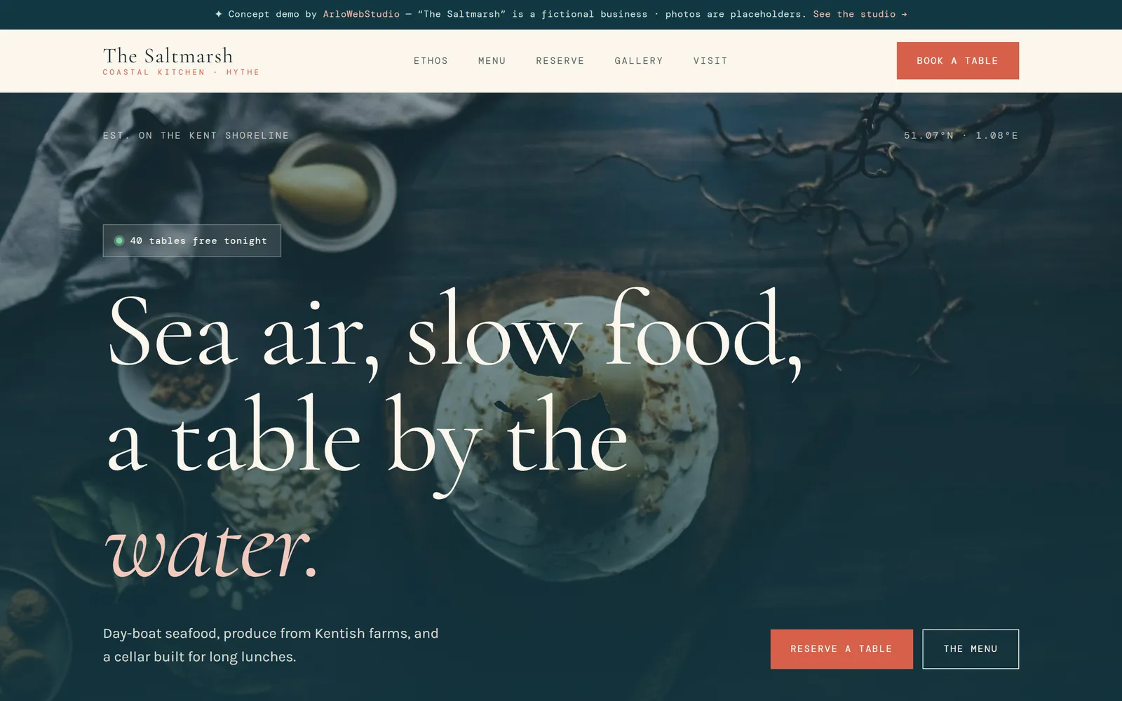 The Saltmarsh — restaurant demo website with full menu and table booking
