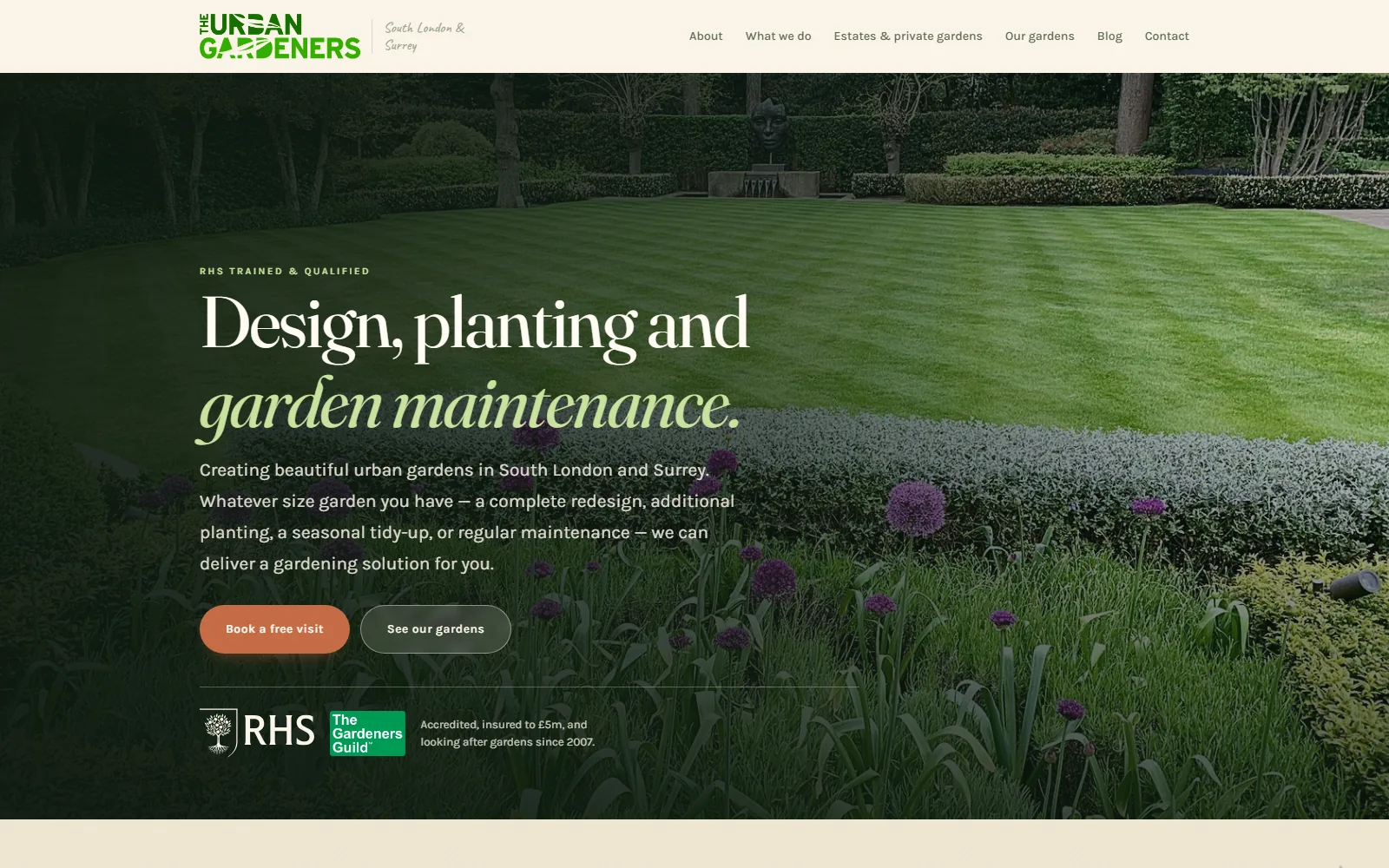 The Urban Gardeners - multi-page garden design site with portfolio gallery and news blog